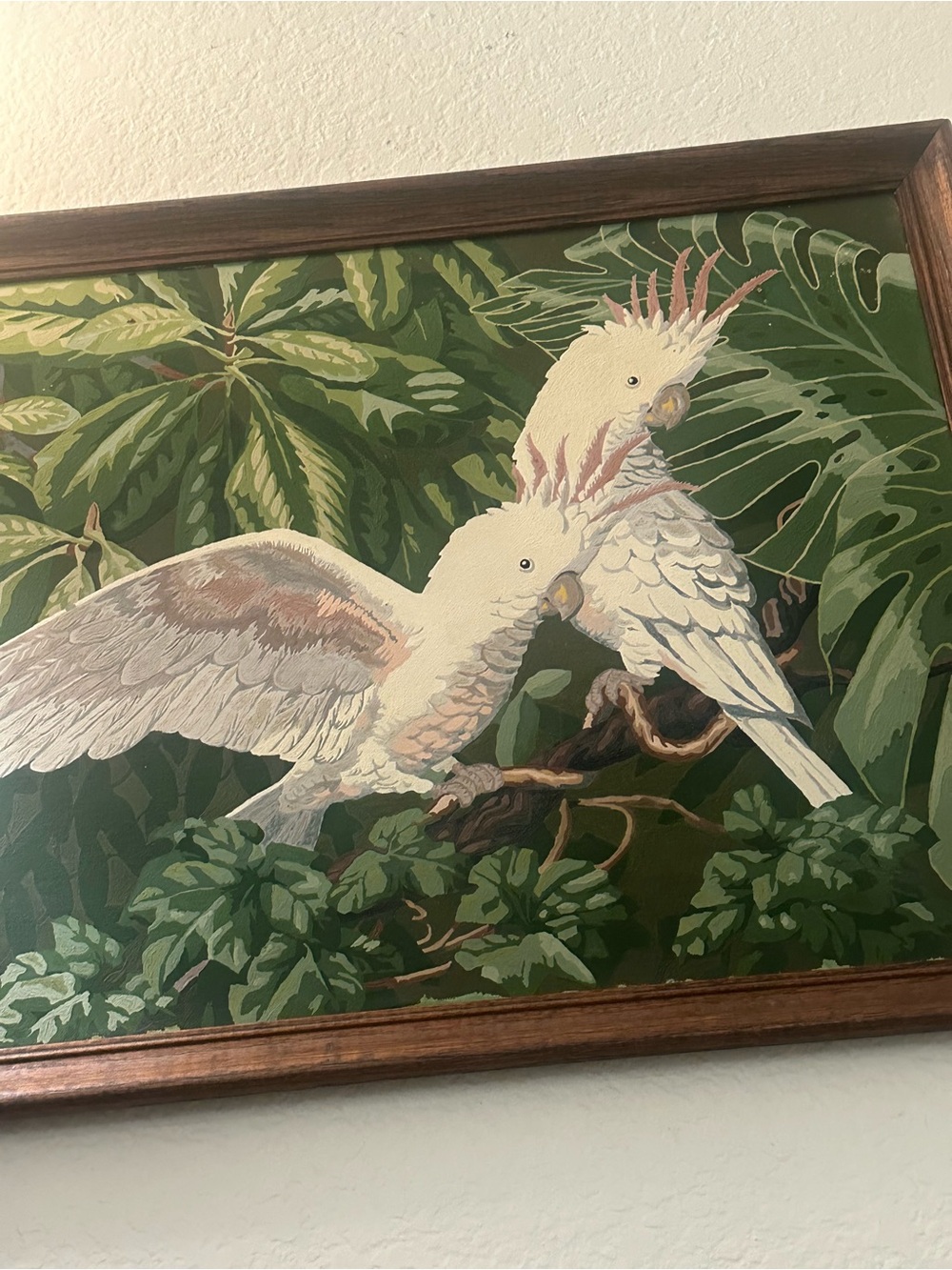 MCM retro  Cockatoo birds Botanical painting in Green White lavender pink - Picture 5 of 7